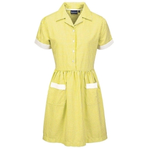 Banner Button Gingham Dress (Sky&Yellow)