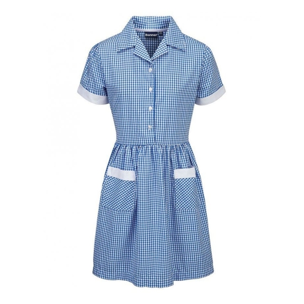 Banner Button Gingham Dress (Sky&Yellow)